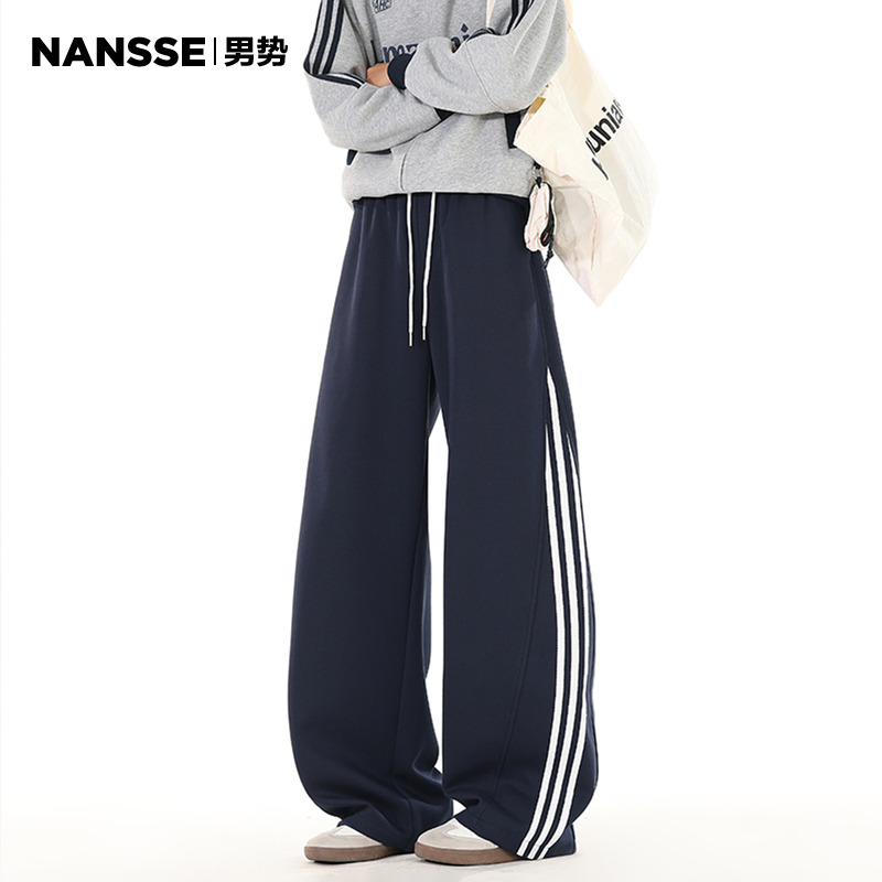 美式条纹拼接运动休闲卫裤子男秋