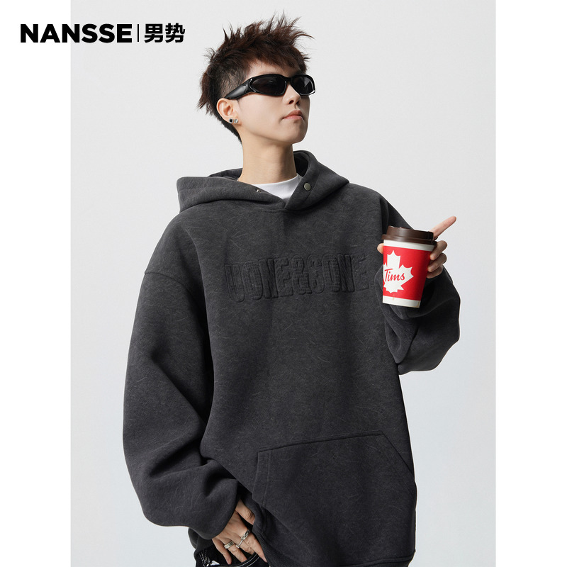 美式字母钢印套头卫衣男秋冬新款