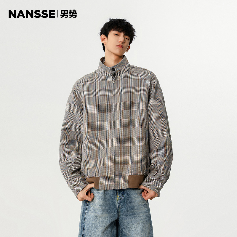 NANSSE千鸟格外套男美式高街痞帅