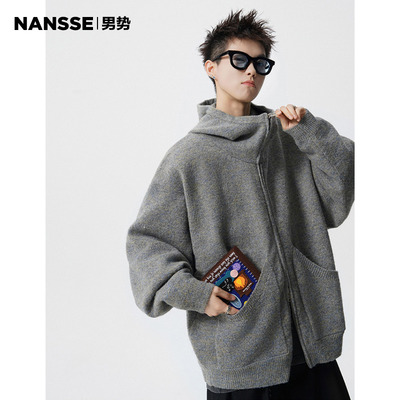 老钱风复古双拉链开衫毛衣男秋冬