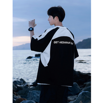 短袖t恤男款夏季重磅高街撞色