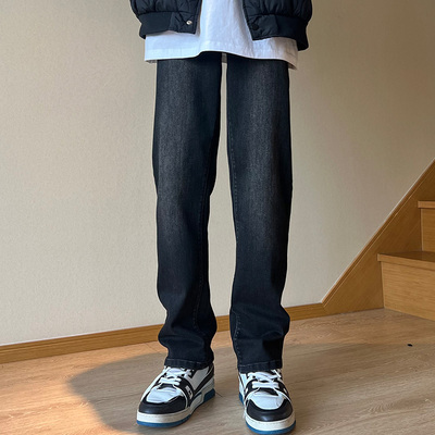 黑色牛仔裤男款秋冬季美式