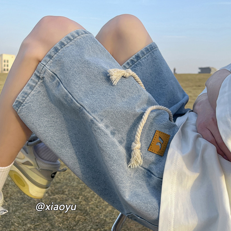 牛仔短裤男秋季新款高街潮流水洗直筒裤子大码宽松休闲薄款五分裤