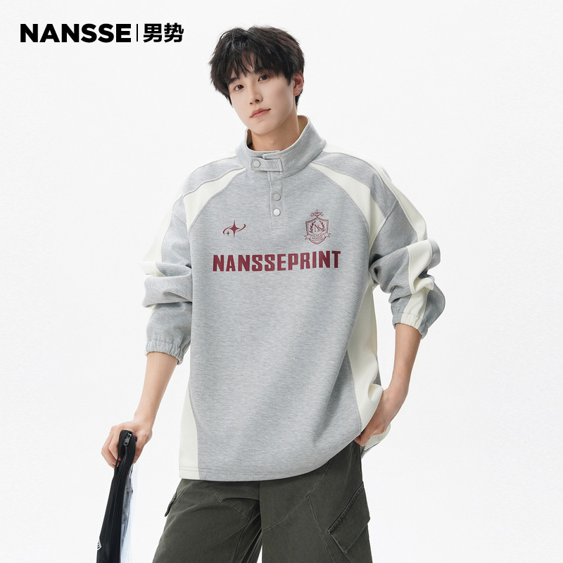 美式拼接排扣卫衣男女2025春秋新