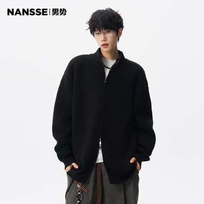 潮牌立领针织开衫男女2025秋冬季