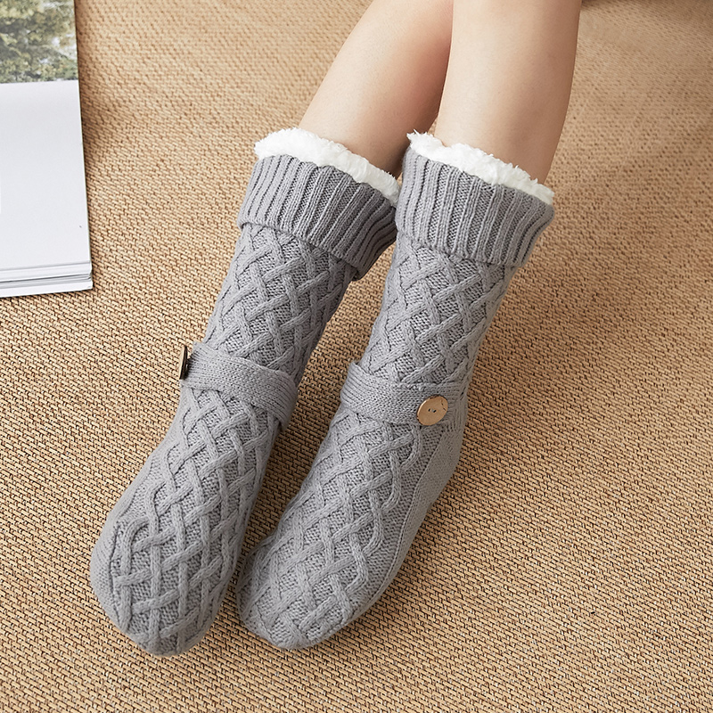 加绒超厚保暖女士地板袜家居防滑毛绒暖脚保暖护脚套秋冬睡眠袜