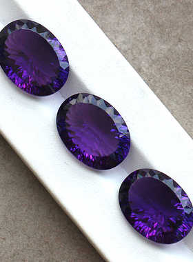 千禧切割紫水晶裸石乌牙紫色椭圆形宝藏首饰镶嵌戒指吊坠返潮复古