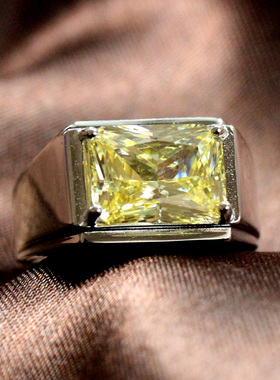 霸气风长方形锆石不褪色纯银戒指