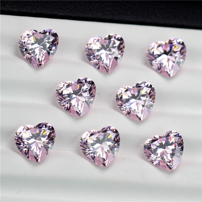 心形粉钻裸石戒面未镶嵌浅粉色锆石瑞士钻克拉女可爱单石diy饰品