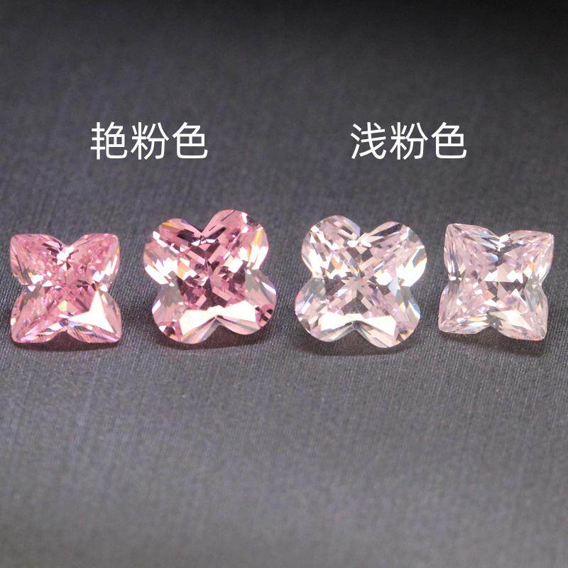 粉色高碳钻裸钻正方形桃花切梅花切女生甜美戒指吊坠两用款耳饰品