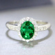 椭圆形祖母绿宝石戒指女浪漫复古穿搭925纯银镀铂金指环网红同款