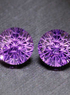 烟花切紫水晶裸石小众宝石裸石乌牙紫色戒指面项链圆形高精切复古