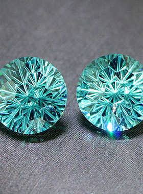 霓虹蓝帕拉伊巴碧玺裸石圆形烟花切孔雀蓝色宝石戒面戒指吊坠轻奢