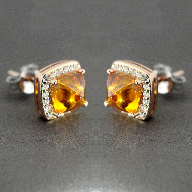 正方形芬达石糖塔耳钉女小众设计感925纯银镀18k玫瑰金同款穿搭潮