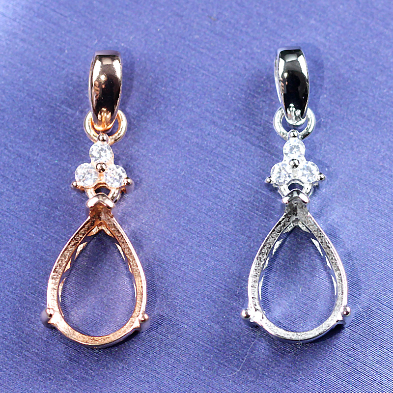 水滴型梨形吊坠空托女925纯银镀18K玫瑰金项链托坠子定做镶嵌单坠