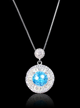 烟花切海蓝宝吊坠锁骨海洋项链女