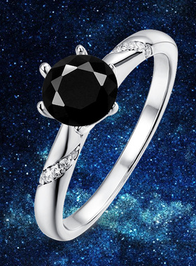 圆形黑钻戒指1克拉活口可调节