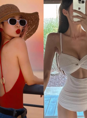 泳衣女连体复古辣妹法式性感高级港风镂空露背三角聚拢游泳衣度假