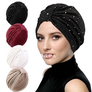 马来西亚亮片皱布帽子方块头巾帽中东弹力印度毛turban hat wowen