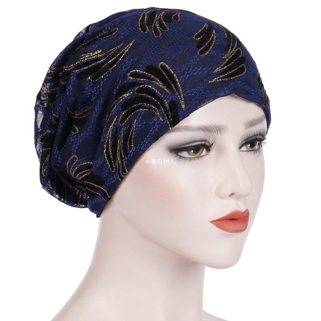 印度帽套头帽金色边树叶骑行头巾蕾丝薄款女士包头帽中东头巾帽子