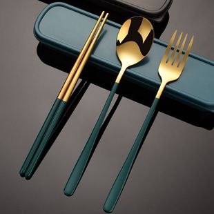 学生便携餐具高颜值不锈钢筷子勺子叉子三件套餐具叉勺筷套装