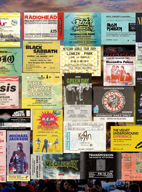 oasis黑色安息日摇滚做旧朋克门票票根电吉他滑板琴箱旅行箱贴纸