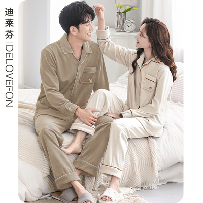 珊瑚绒睡衣情侣冬季秋冬款男士加绒加厚保暖海岛绒家居服女士套装