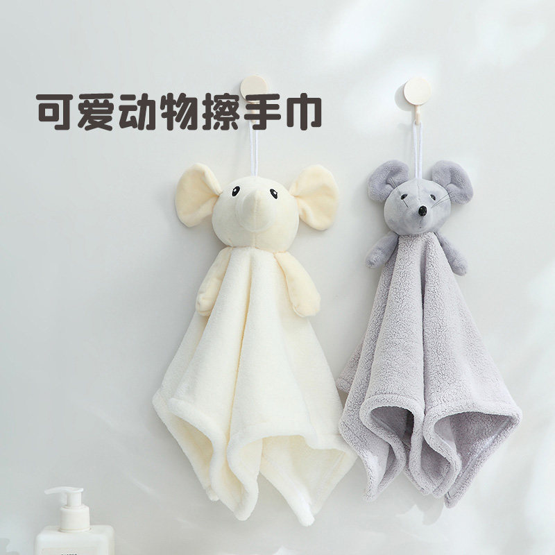 家用可爱动物法兰绒擦手毛巾悬挂厨房卫生间阳台加厚吸水干手巾