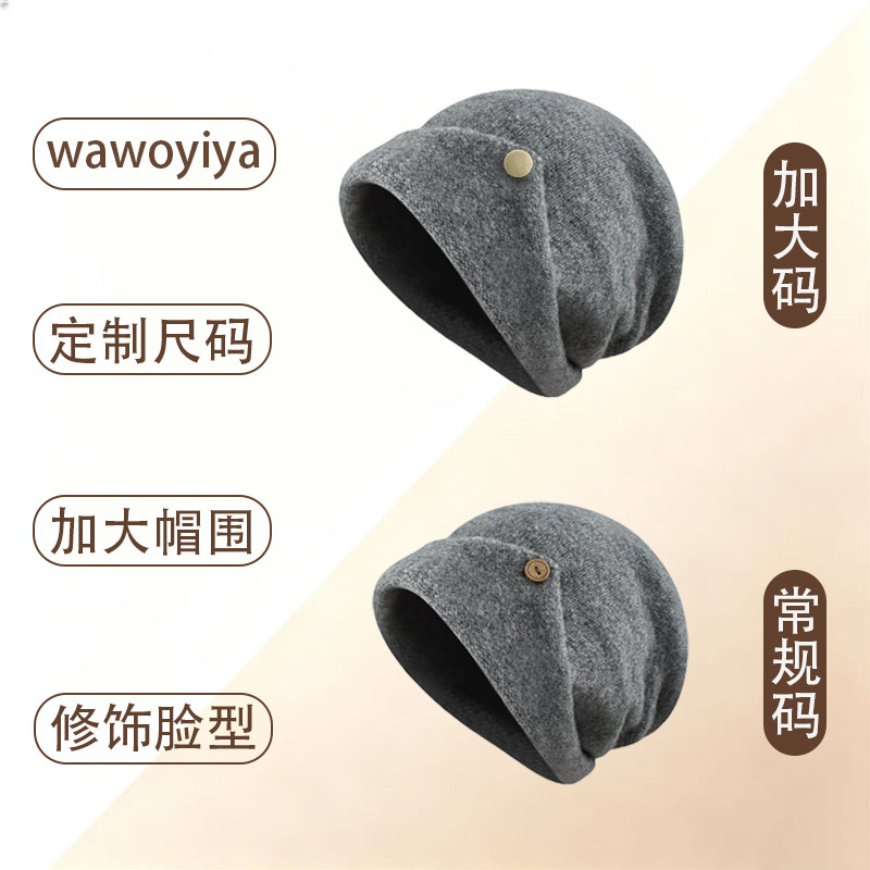 (大头姐姐)定制款韩系休闲纽扣翻边显脸小百搭男女保暖针织堆堆帽