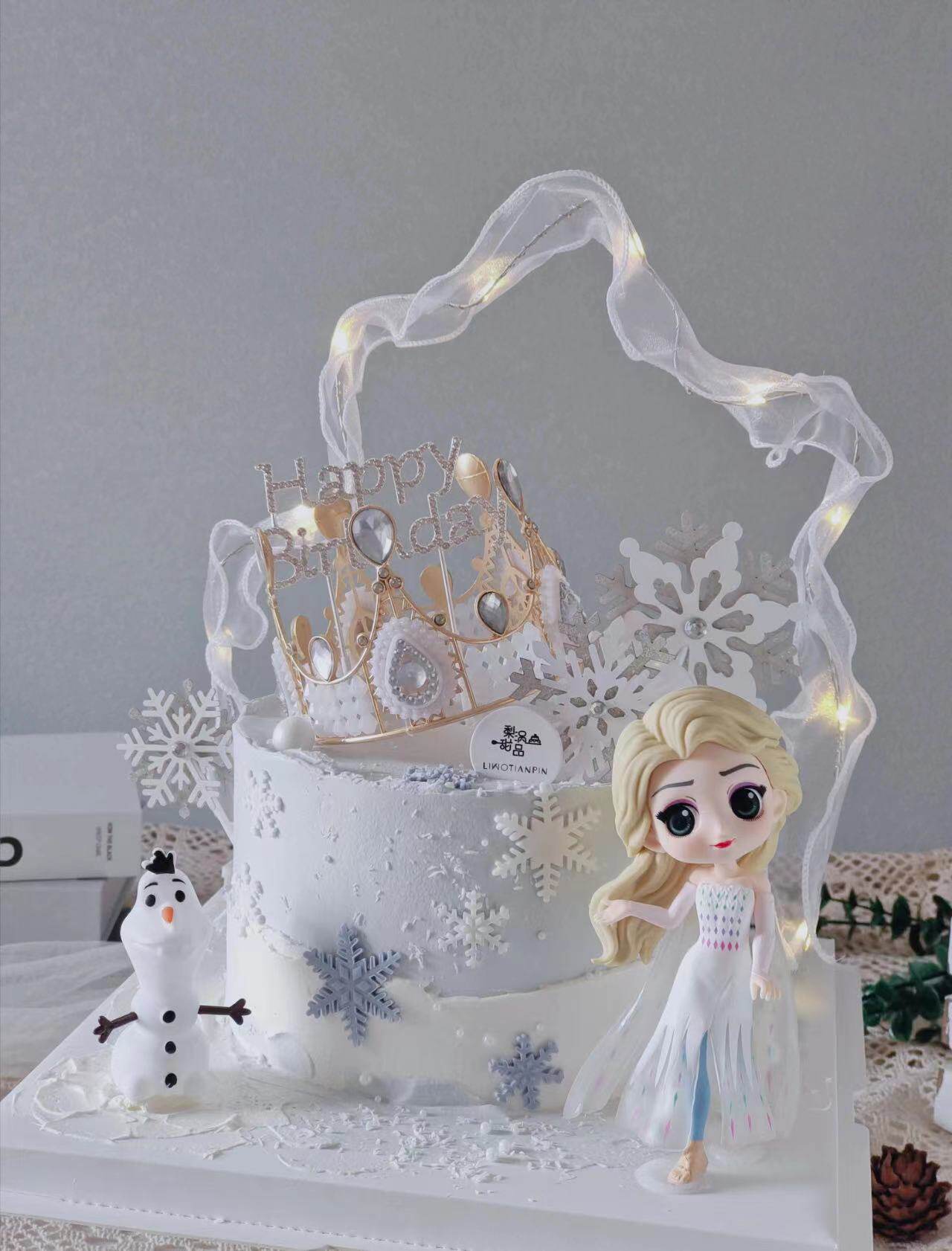 烘焙女孩生日蛋糕装饰插件网红冰雪女王艾莎公主摆件城堡雪花插牌