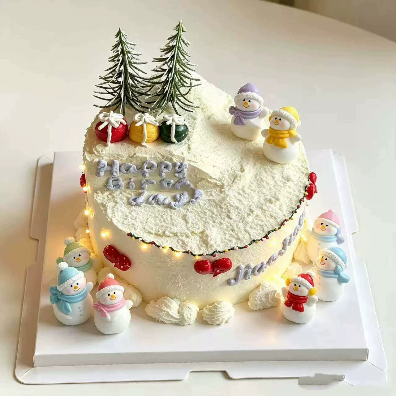 冬季圣诞节蛋糕装饰围巾帽子小雪人滑雪圣诞树甜品台烘焙摆件配件