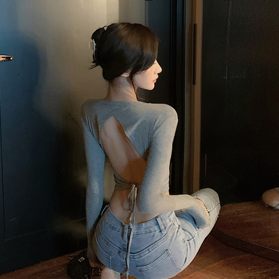 性感露背绑系带轻熟风港味inst恤