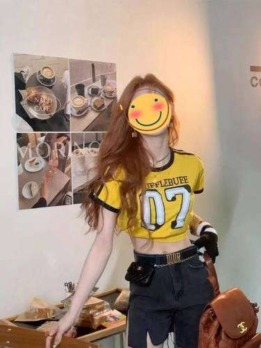 撞色拼接条杠运动健身甜辣妹上衣
