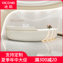 白色烤漆吧台 弧形接待公司简约酒店美容院收银台 创意咨询台前台