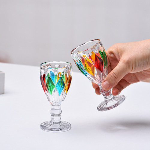 法兰晶轻奢彩绘水晶玻璃白酒杯高脚杯家用酒吧一口杯烈酒杯一两杯