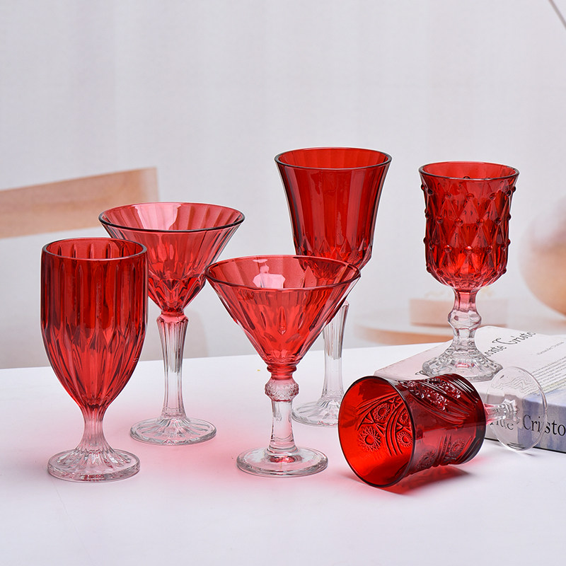 法兰晶过年喜庆红色高脚玻璃红酒杯家用葡萄酒杯甜酒洋酒威士忌杯