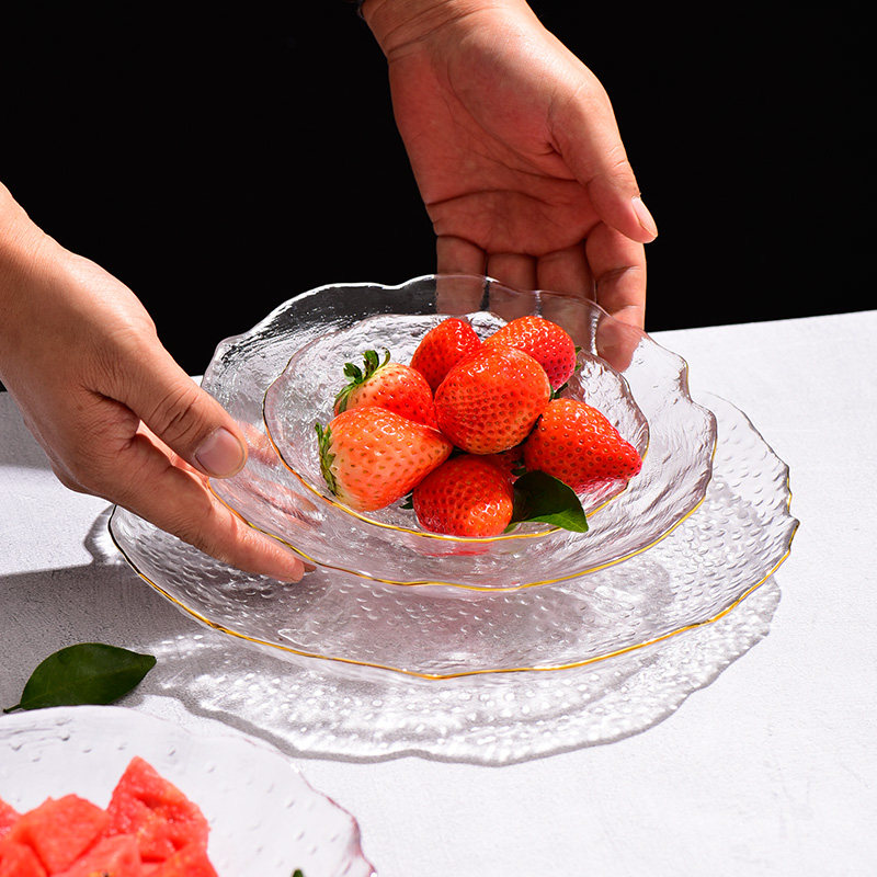 轻奢玻璃水果盘客厅家用北欧简约现代茶几精致干果盘零食盘沙拉盘