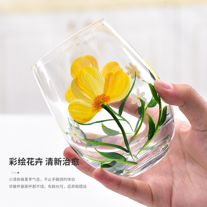 法兰晶玻璃彩绘饮料啤酒杯家用