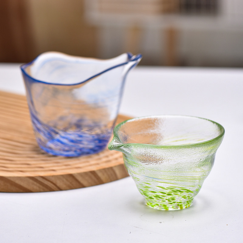 法兰晶日式手工喝茶杯品茶杯公道杯家用客厅花茶杯彩色无铅玻璃杯