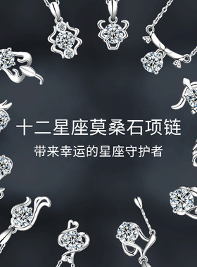 莫桑石钻十二星座项链男女饰品时尚简约S925纯银12星座吊坠锁骨链