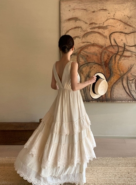 诠释美NEW OPEN网红爆款夏法式蛋糕裙子女气质无袖v领连衣裙82008