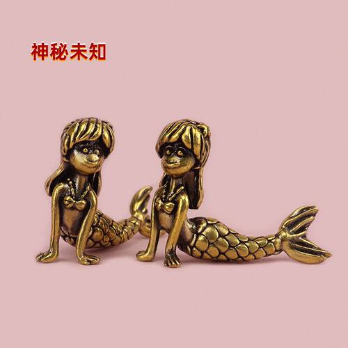 美人鱼公主裙儿童女娃娃脸黄铜摆件ins风工艺品摆摊国潮