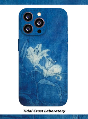 梦幻蓝色白色百合复古菲林二合一壳适用苹果17nova14华为p70mate60小米15opporen14ovivo荣耀300iPhone16