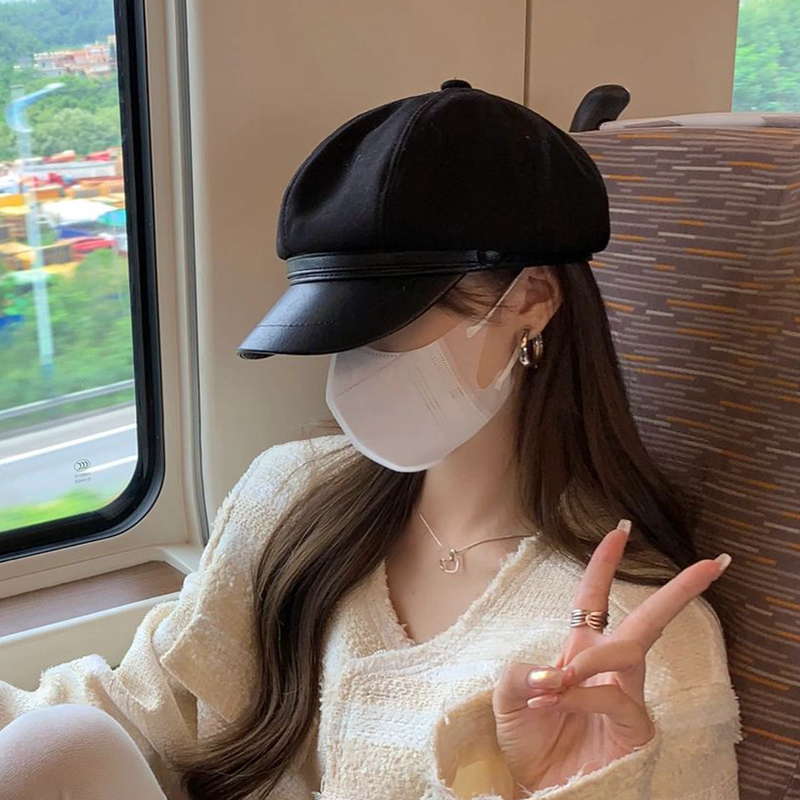 八角帽美拉德风皮帽檐