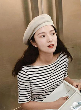 黑色贝雷帽女夏季薄款透气百搭韩版秋冬日系英伦复古画家帽子潮