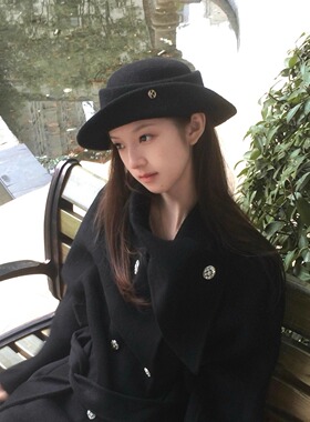 法式复古赫本风黑色贝雷帽女秋冬季气质渔夫帽子显脸小千金感礼帽