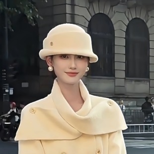 温柔白月光~法式复古白色礼帽赫本风帽子秋冬小香风优雅蓓蕾盆帽