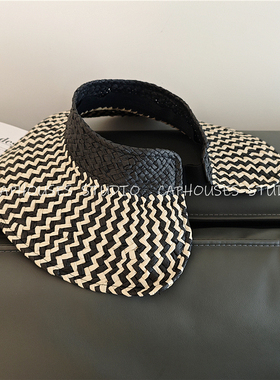 法式高级感欧美风空顶草帽女夏季出游大帽檐黑米拼色防晒遮阳帽子