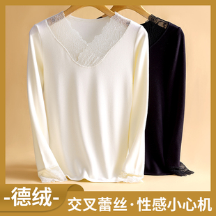蚕丝保暖内衣女德绒自发热内穿打底背心蕾丝加绒内搭秋冬衣