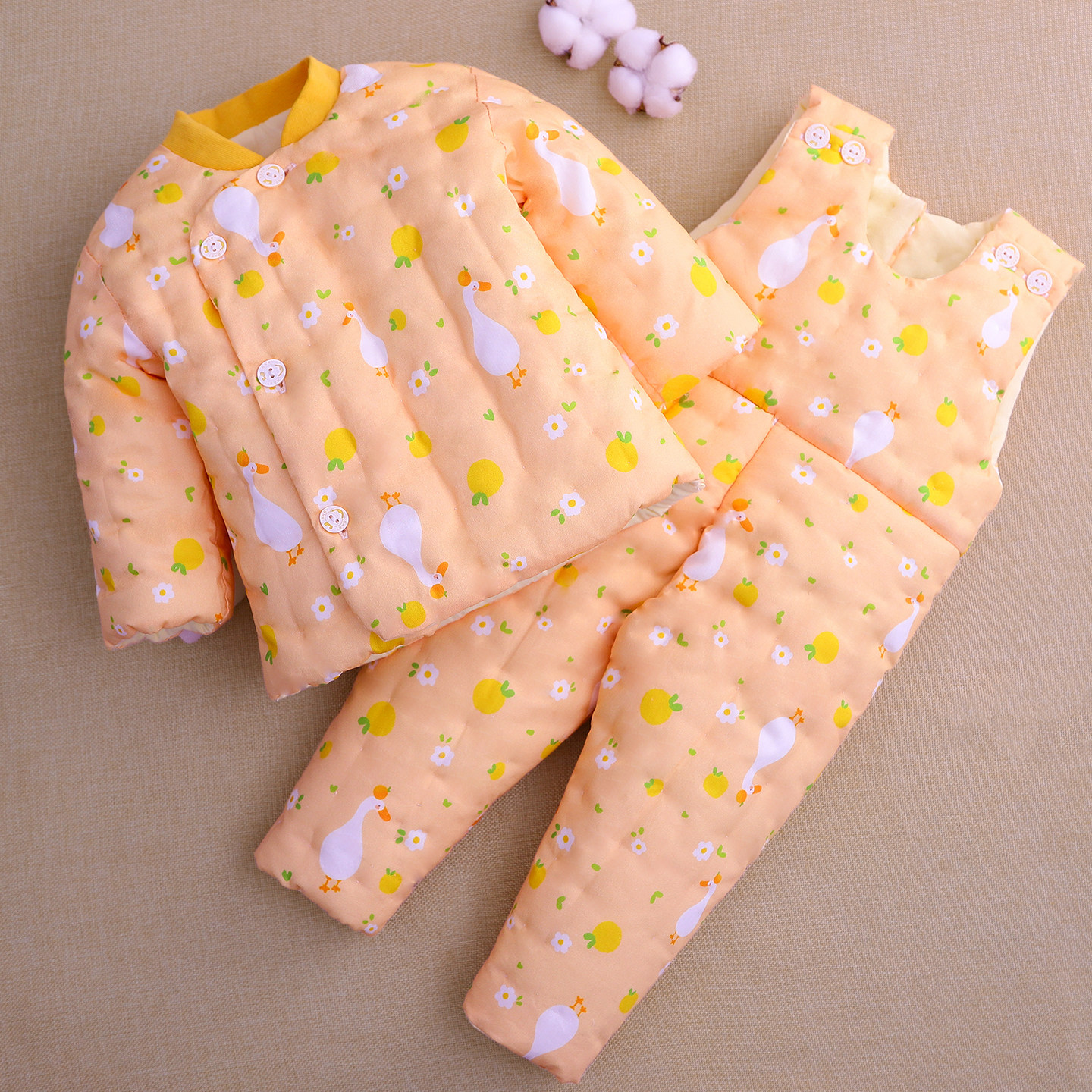 宝宝手工棉花棉衣 婴儿童棉袄背带棉裤套装 幼儿加厚内胆秋冬季